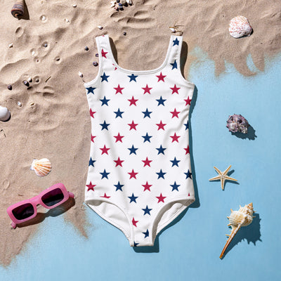 Girls Patriotic Stars Buttery Soft Swimsuit With UPF 50+