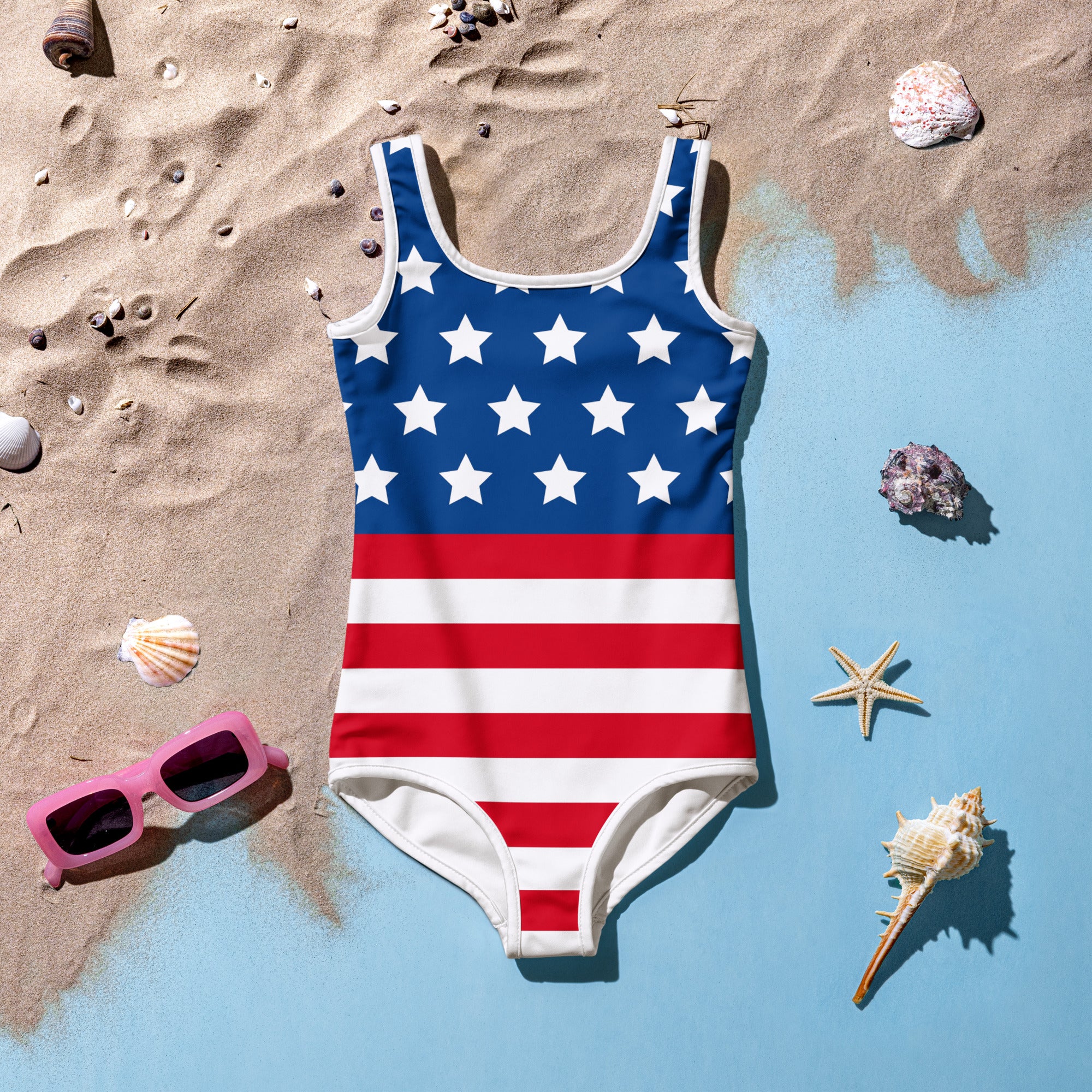 Girls American Flag Buttery Soft Swimsuit With UPF 50+