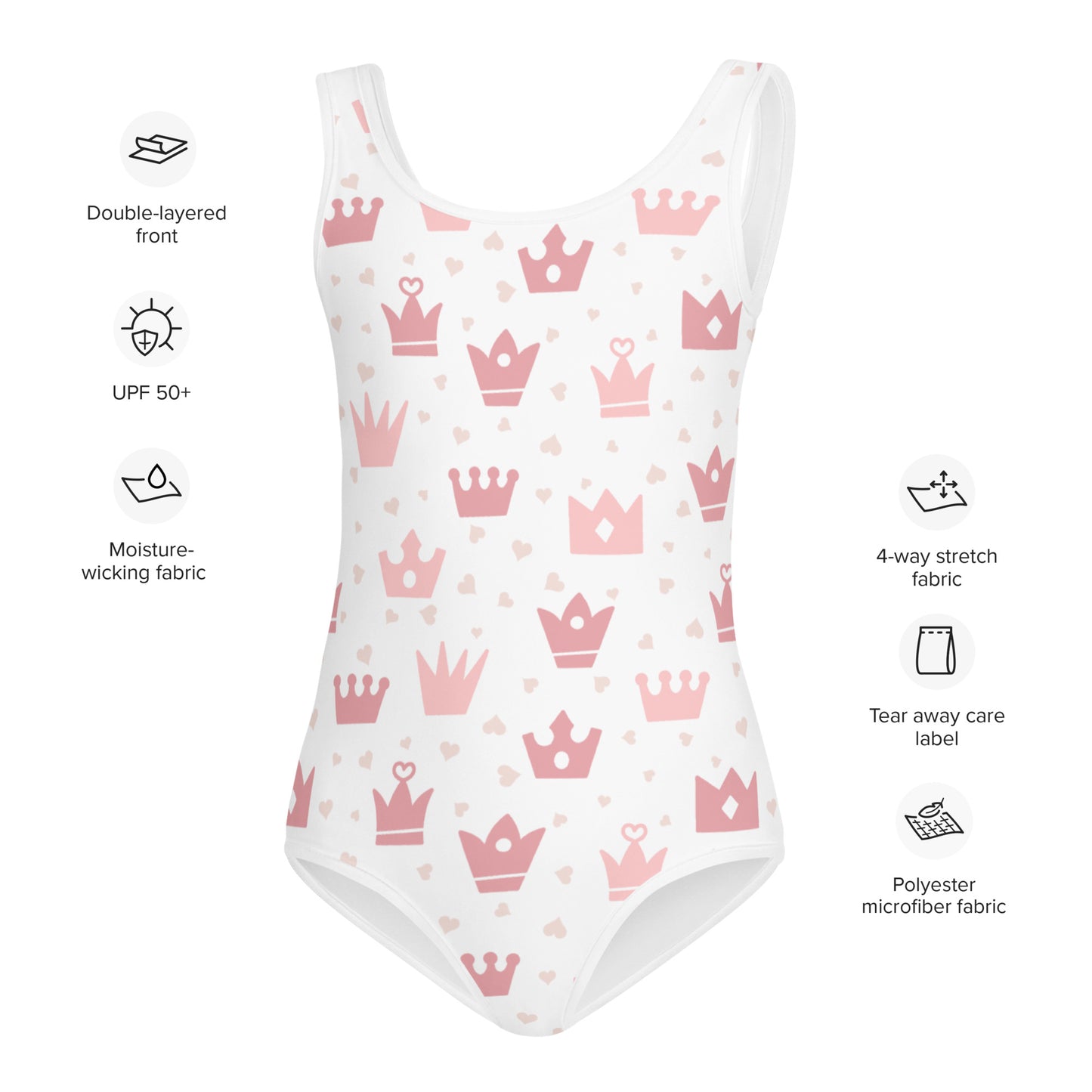 Girls Princess Crown Buttery Soft Swimsuit With UPF 50+