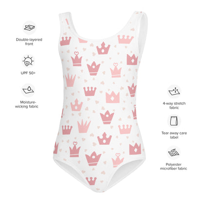 Girls Princess Crown Buttery Soft Swimsuit With UPF 50+