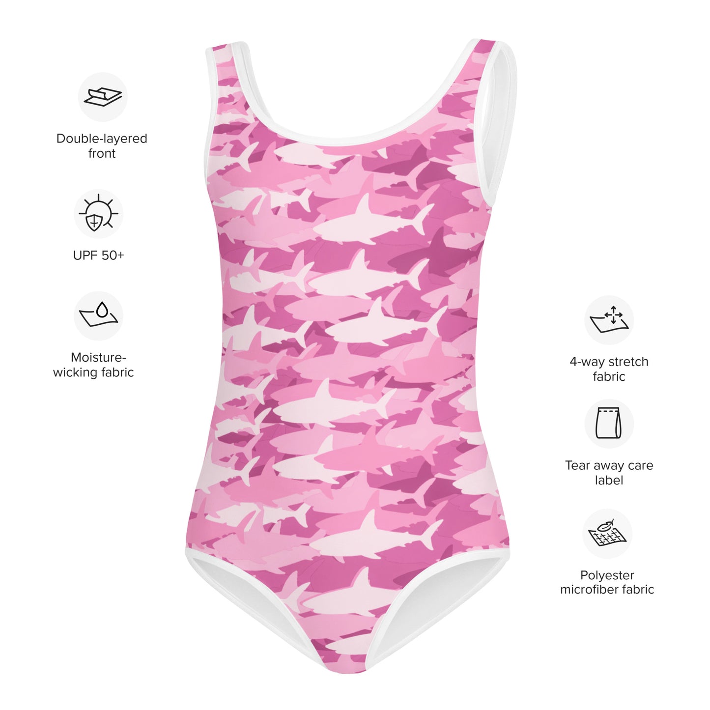 Girls Pink Shark Buttery Soft Swimsuit With UPF 50+