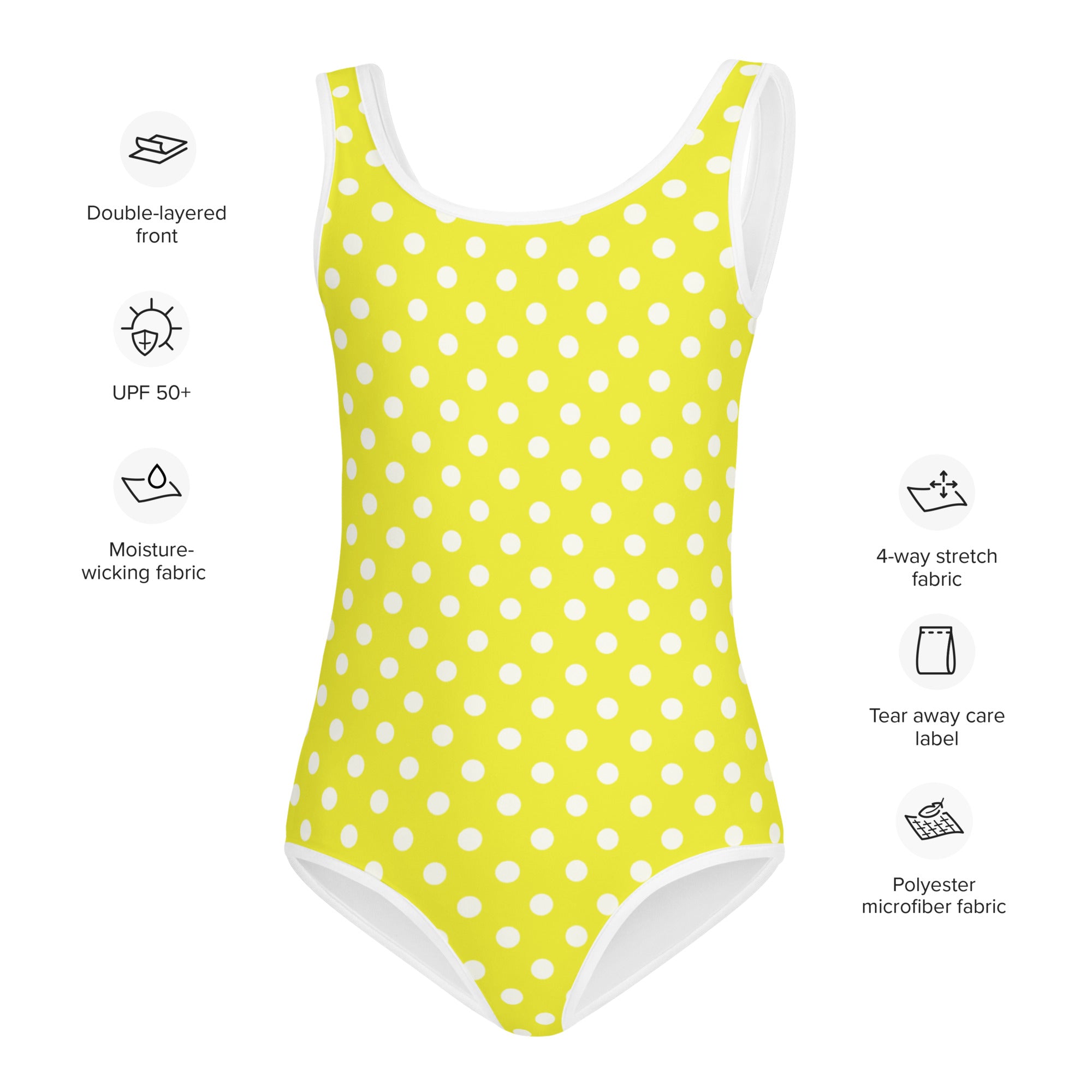 Girls Yellow Polka Dots Buttery Soft Swimsuit With UPF 50+