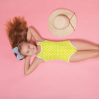 Girls Yellow Polka Dots Buttery Soft Swimsuit With UPF 50+