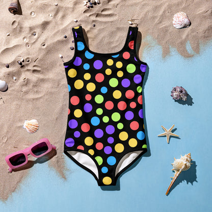 Girls Rainbow Polka Dot Buttery Soft Swimsuit With UPF 50+