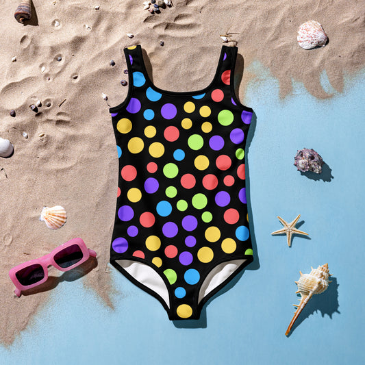 Girls Rainbow Polka Dot Buttery Soft Swimsuit With UPF 50+