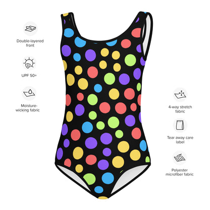 Girls Rainbow Polka Dot Buttery Soft Swimsuit With UPF 50+
