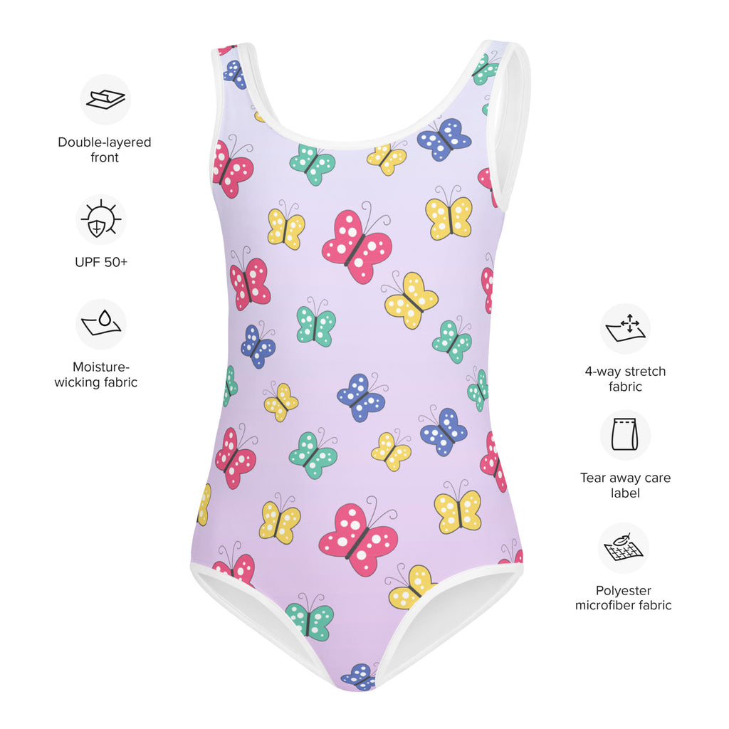 Girls colorful butterflies buttery soft lavender leotard with quick-drying fabric for dance and gymnastics