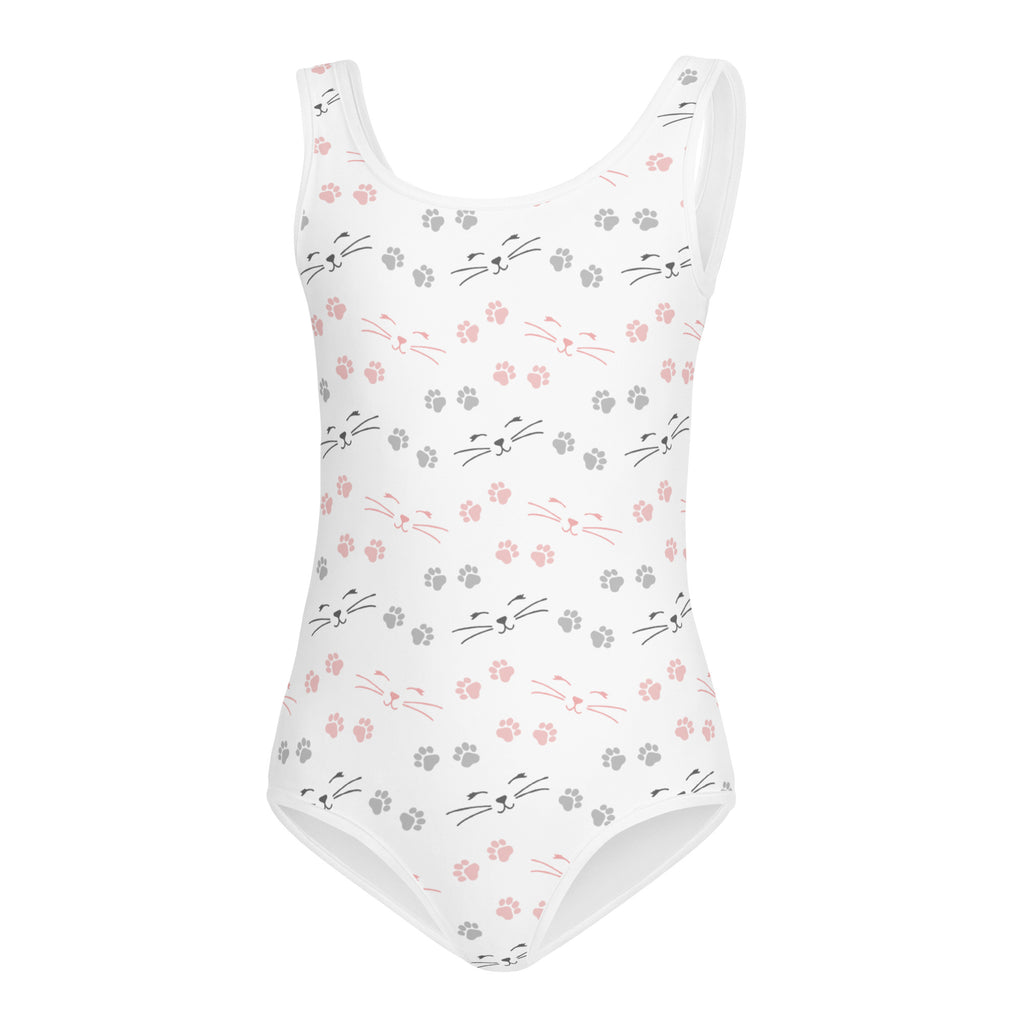 Girls Cat Face and Paw Print Buttery Soft Leotard - Quick Drying For Dance and Gymnastics