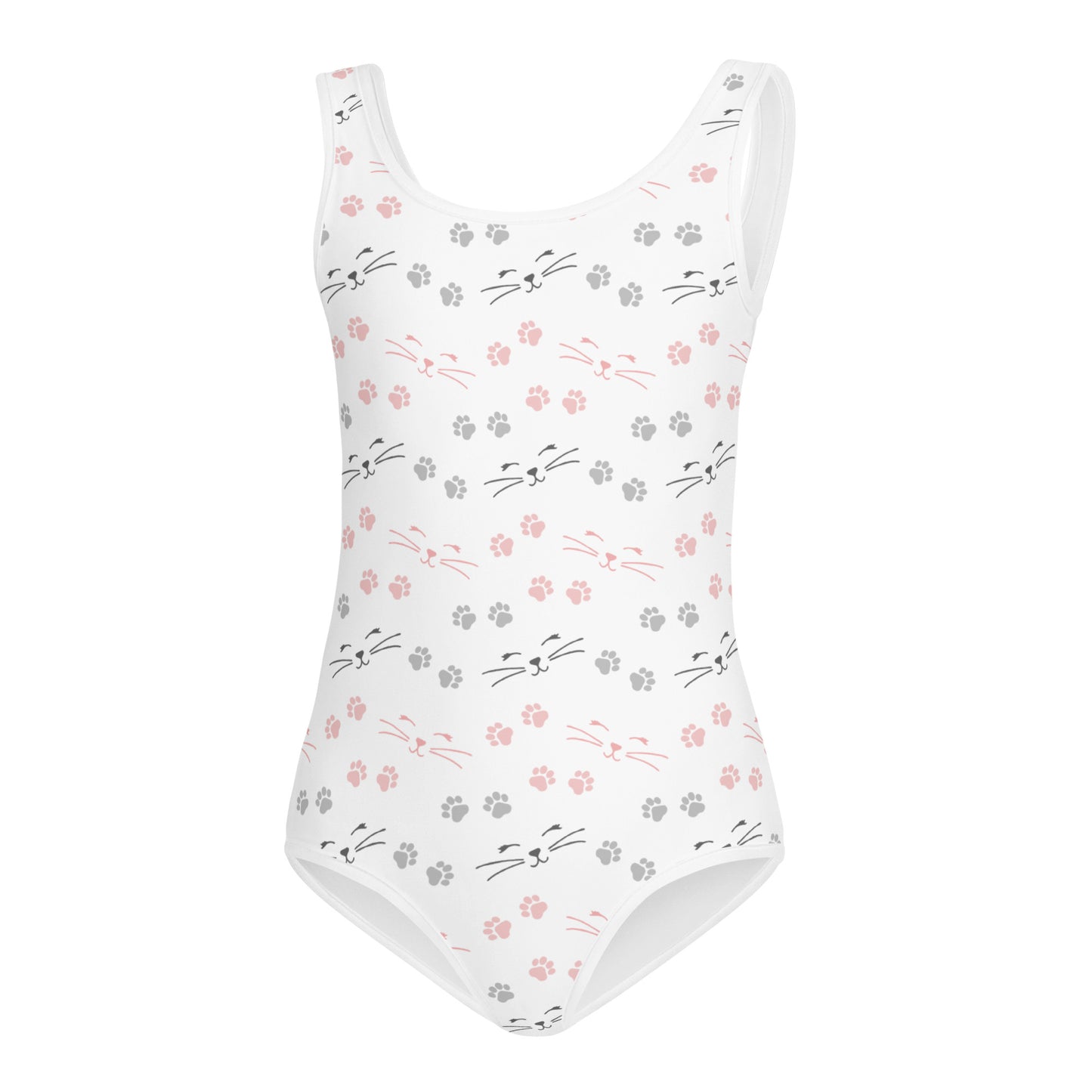 Girls Cat Face and Paw Print Buttery Soft Leotard