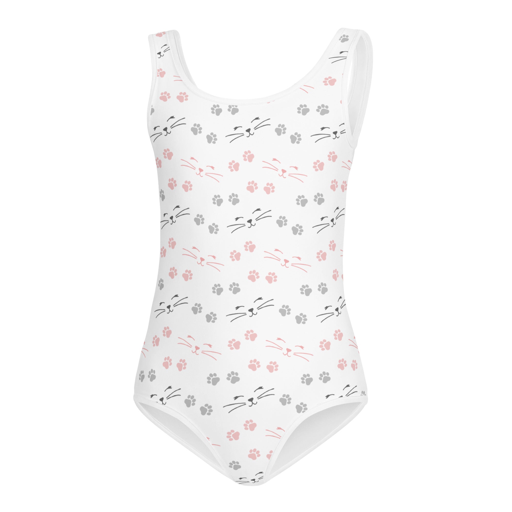 Girls Cat Face and Paw Print Buttery Soft Leotard - Quick Drying For Dance and Gymnastics