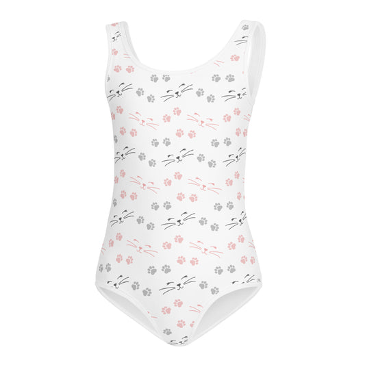 Girls Cat Face and Paw Print Buttery Soft Leotard