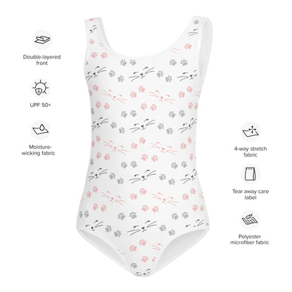 Girls Cat Face and Paw Print Buttery Soft Leotard