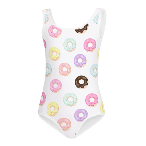 Girls colorful donuts buttery soft white one-piece swimsuit with quick drying fabric for dance and gymnastics