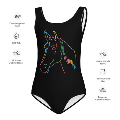 Girls Colorful Horse Outline Buttery Soft Leotard