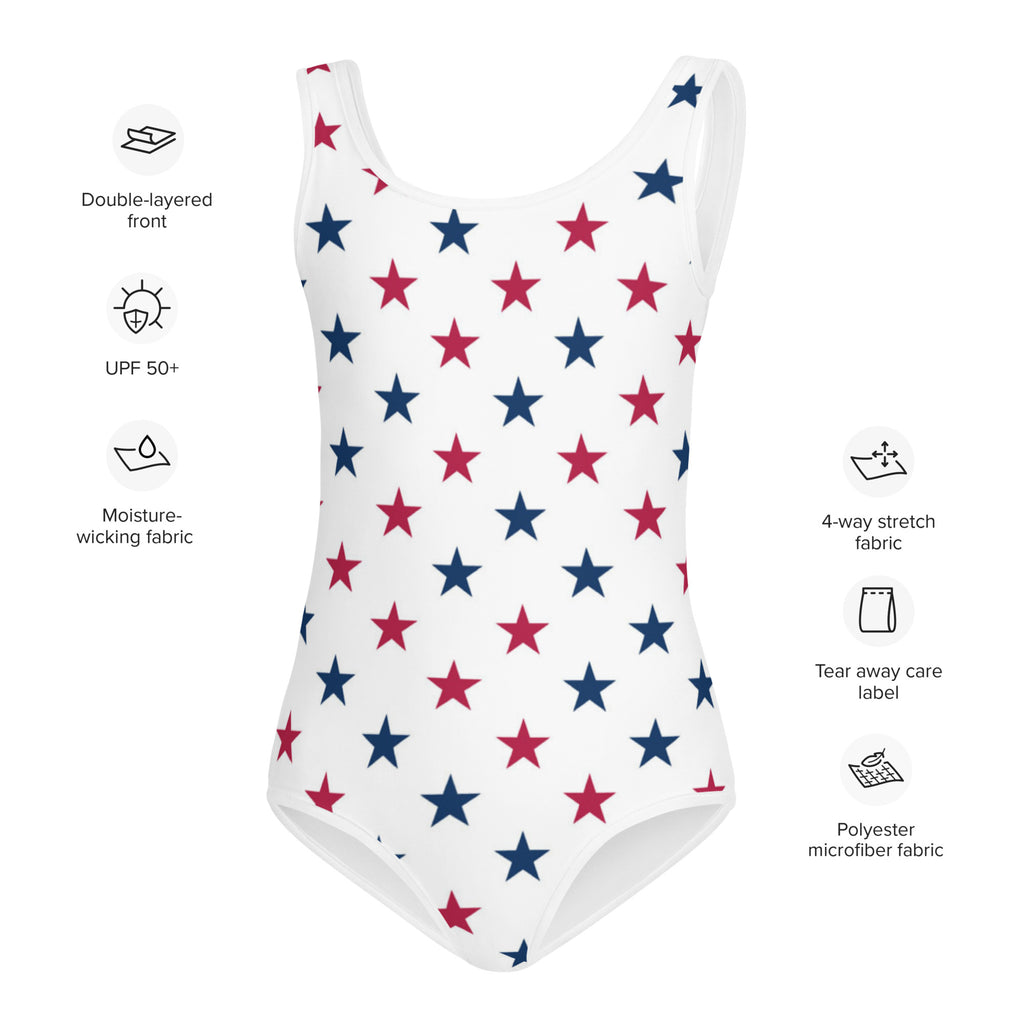Girls Red and Blue Stars Buttery Soft Leotard - Quick Drying For Dance and Gymnastics