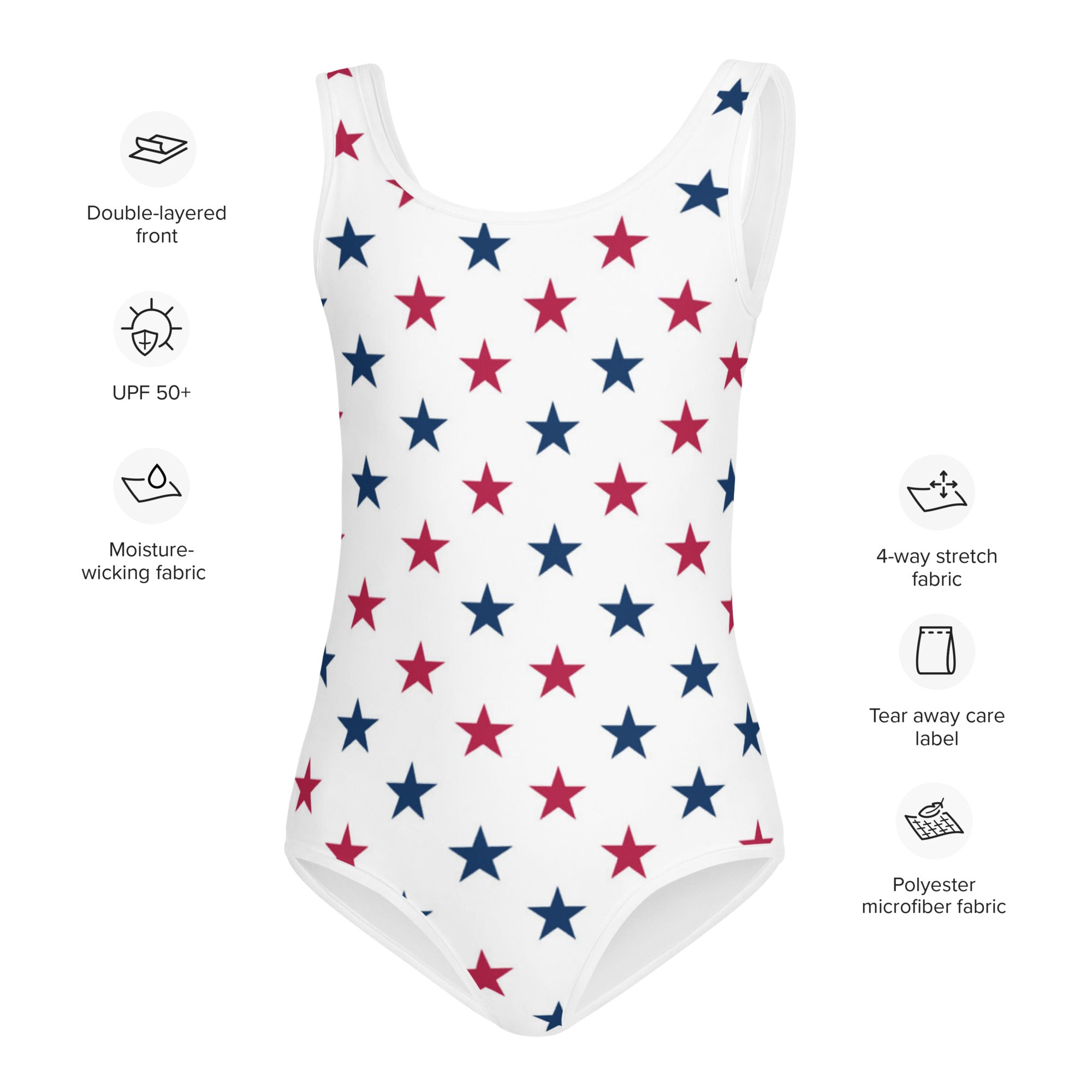 Girls Red and Blue Stars Buttery Soft Leotard - Quick Drying For Dance and Gymnastics