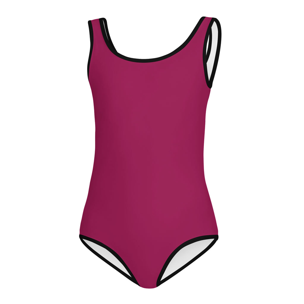 Girls berry pink buttery soft leotard in magenta with black trim quick drying for dance and gymnastics