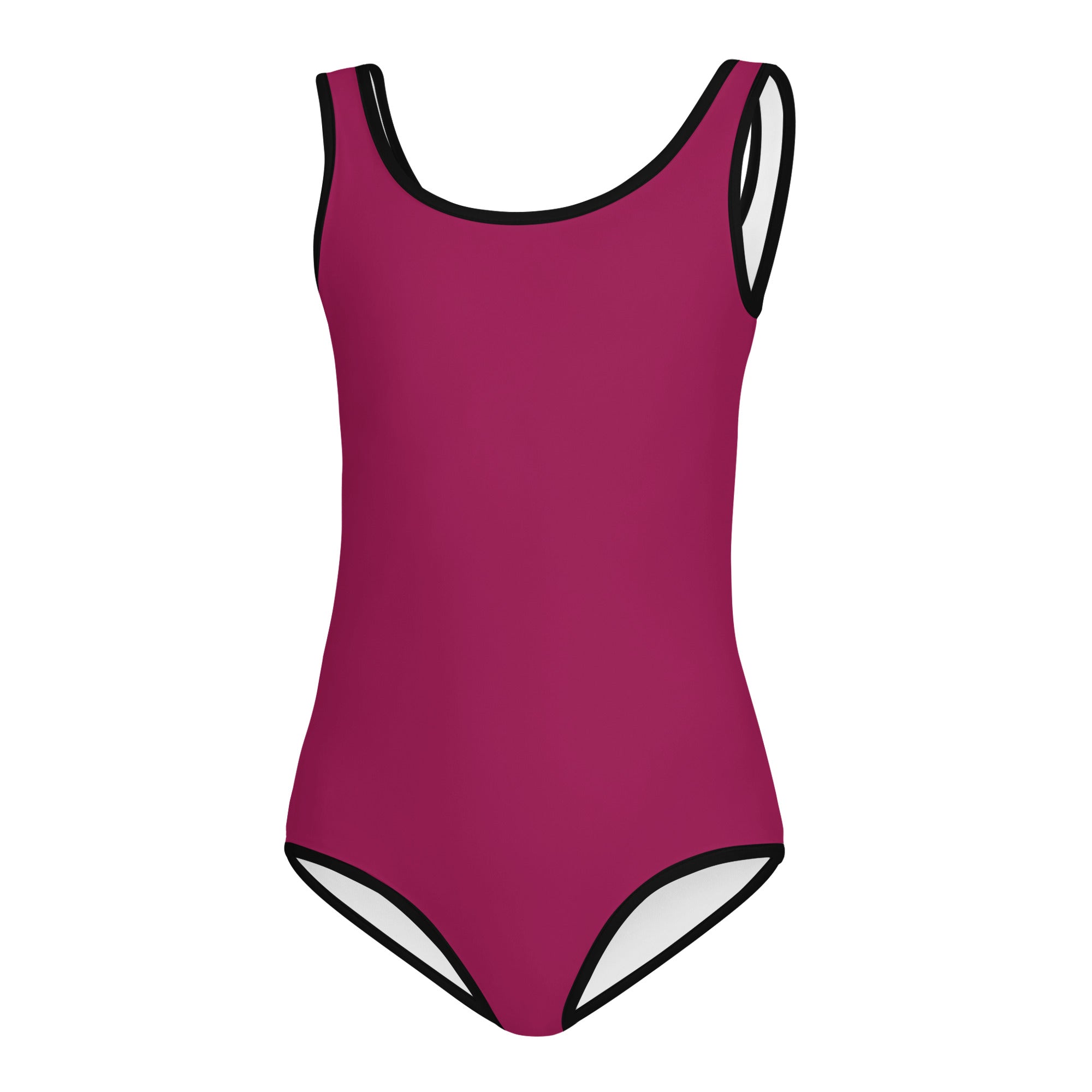 Girls berry pink buttery soft leotard in magenta with black trim quick drying for dance and gymnastics