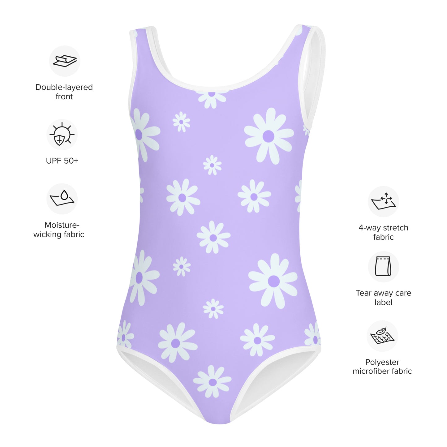 Girls Lavender Daisy Buttery Soft Swimsuit With UPF 50+