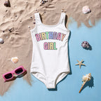 Birthday Girl Swimsuit With Pastel Rainbow Font