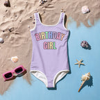 Birthday Girl Swimsuit With Pastel Rainbow Font
