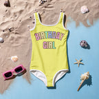 Birthday Girl Swimsuit With Pastel Rainbow Font