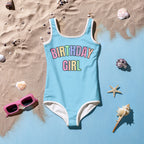 Birthday Girl Swimsuit With Pastel Rainbow Font
