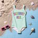 Birthday Girl Swimsuit With Pastel Rainbow Font