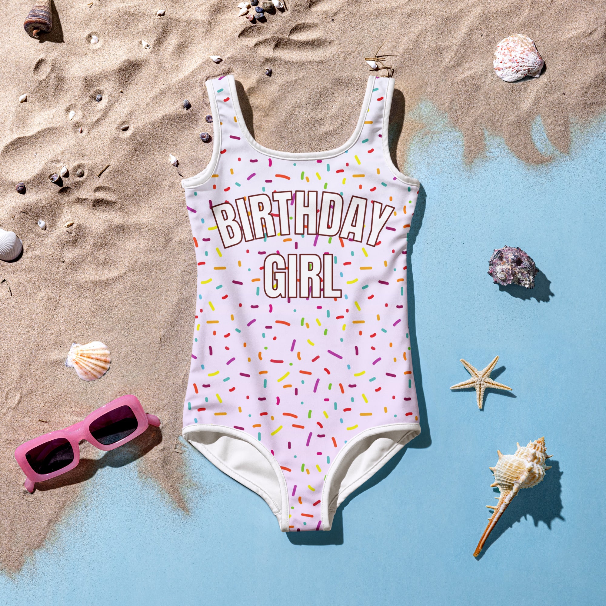 Colorful Sprinkles Birthday Girl Buttery Soft Swimsuit With UPF 50+