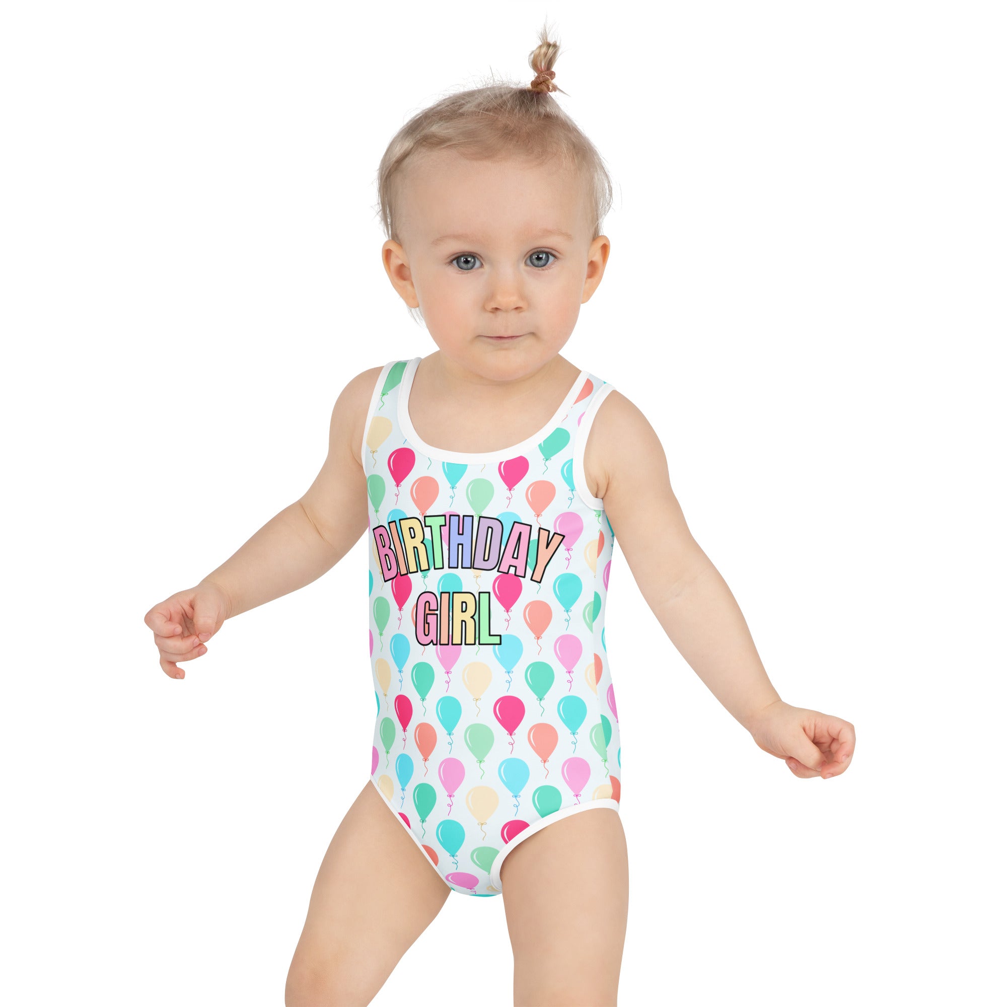 Girls 'Birthday Girl' Balloons Buttery Soft Swimsuit With UPF 50+