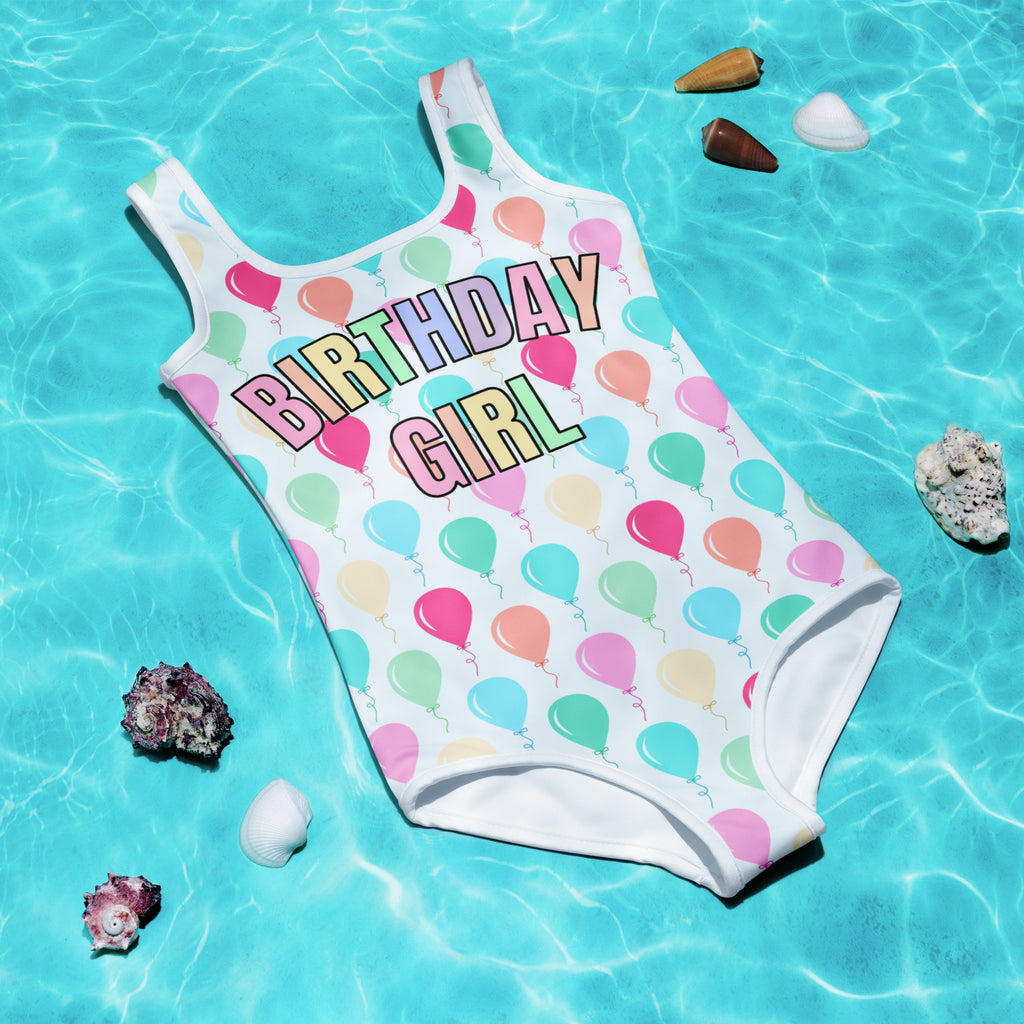 Girls 'Birthday Girl' Balloons Buttery Soft Swimsuit With UPF 50+