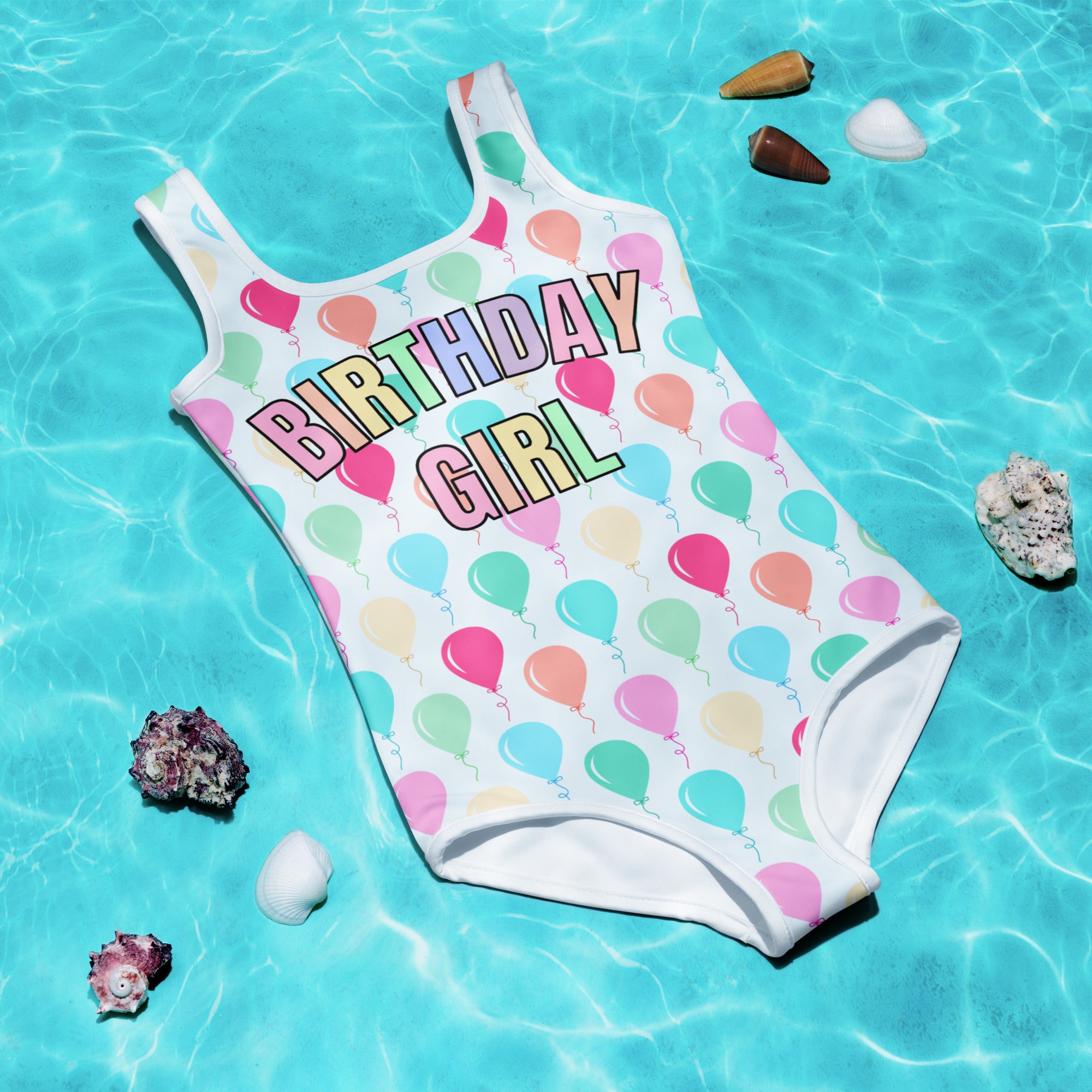 Girls 'Birthday Girl' Balloons Buttery Soft Swimsuit With UPF 50+