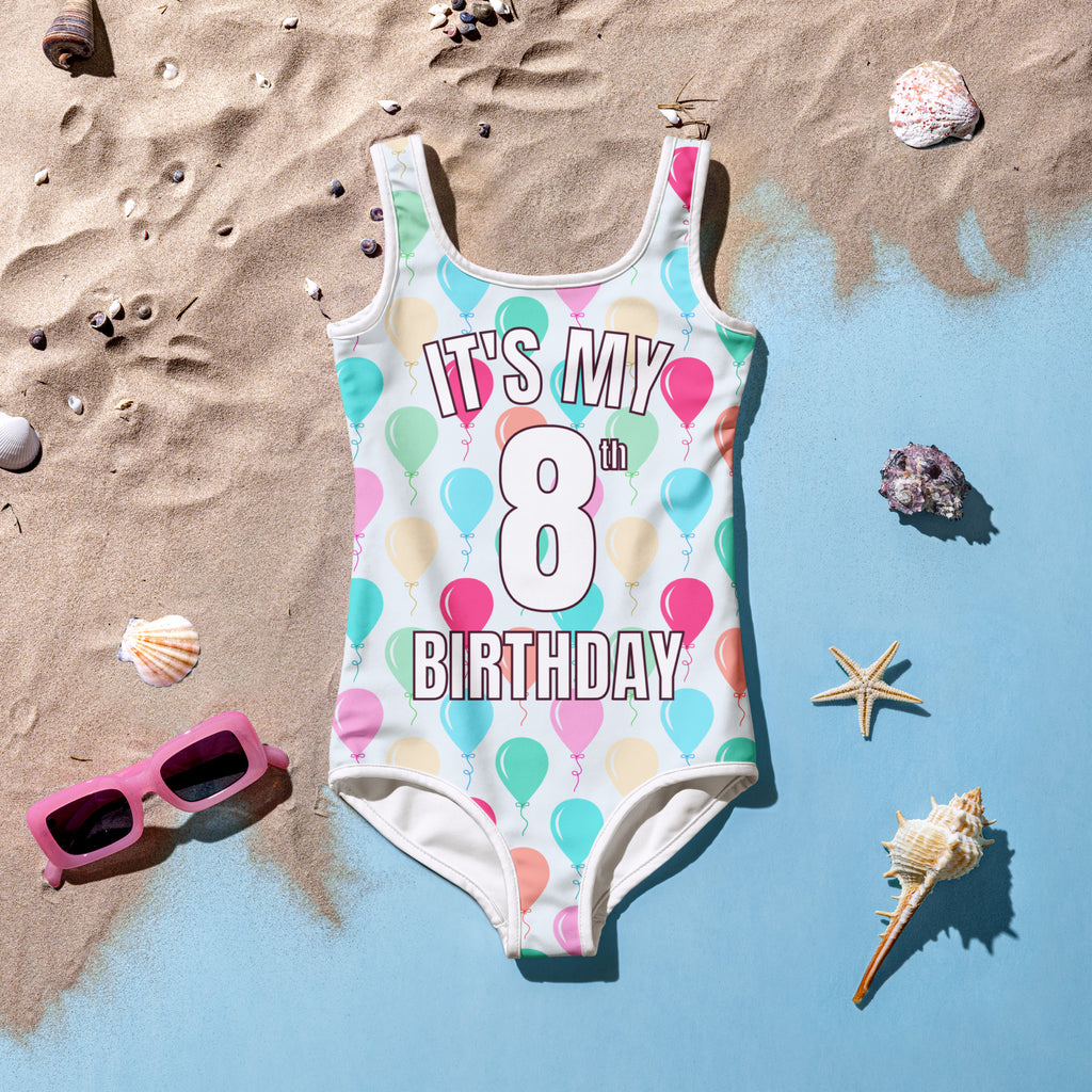 Girls Colorful Balloons Custom Age It's My Birthday Swimsuit 