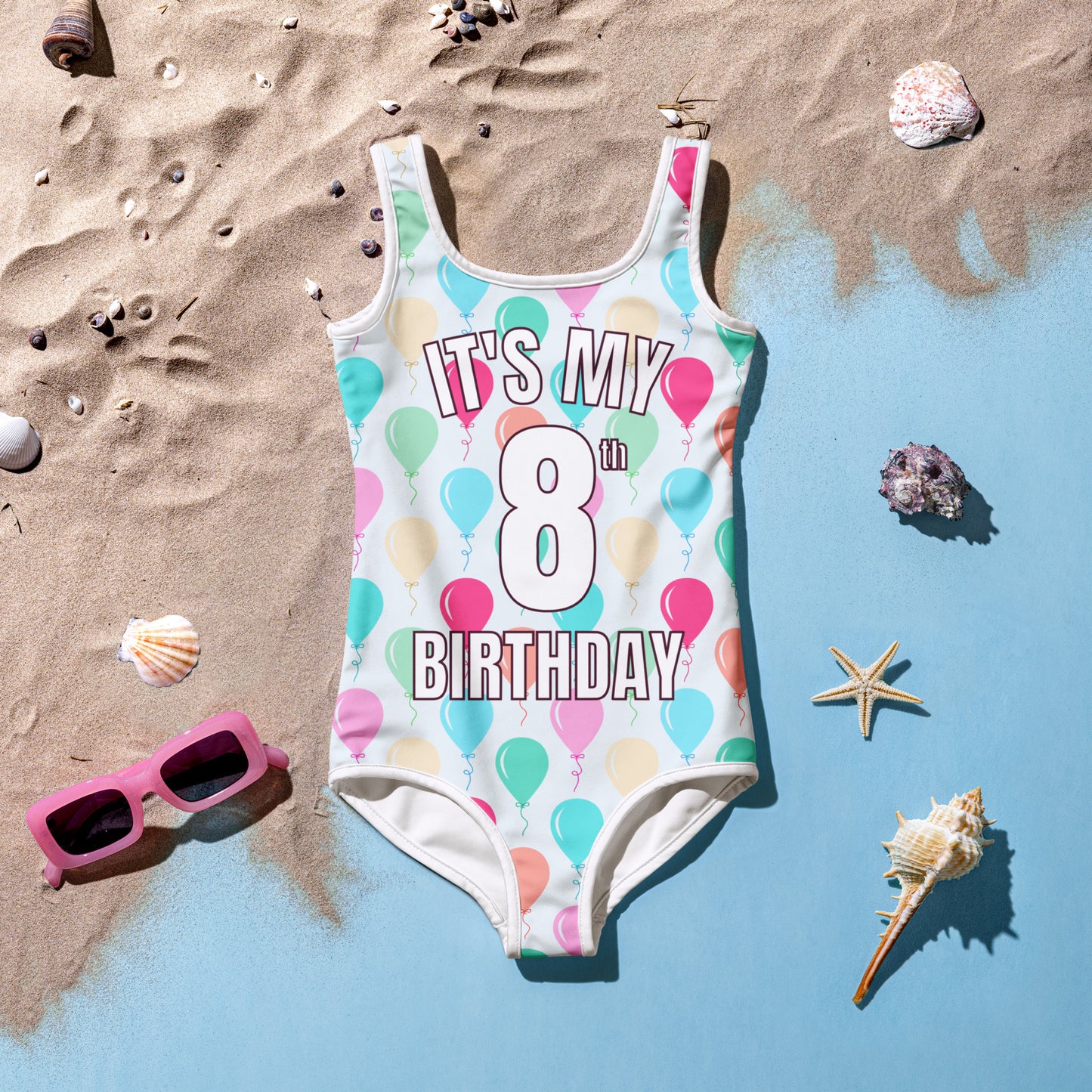 Girls Colorful Balloons Custom Age It's My Birthday Swimsuit