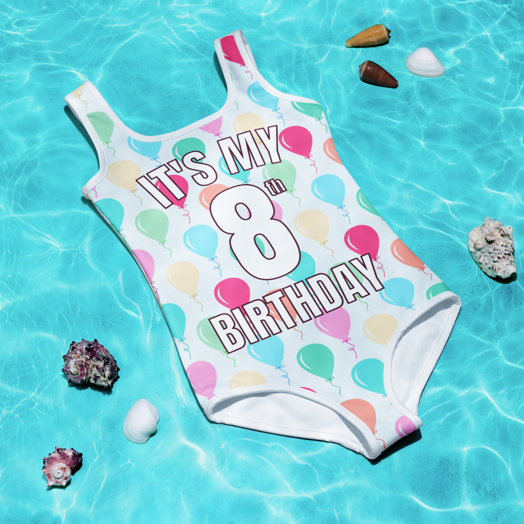Girls Colorful Balloons Custom Age It's My Birthday Swimsuit 