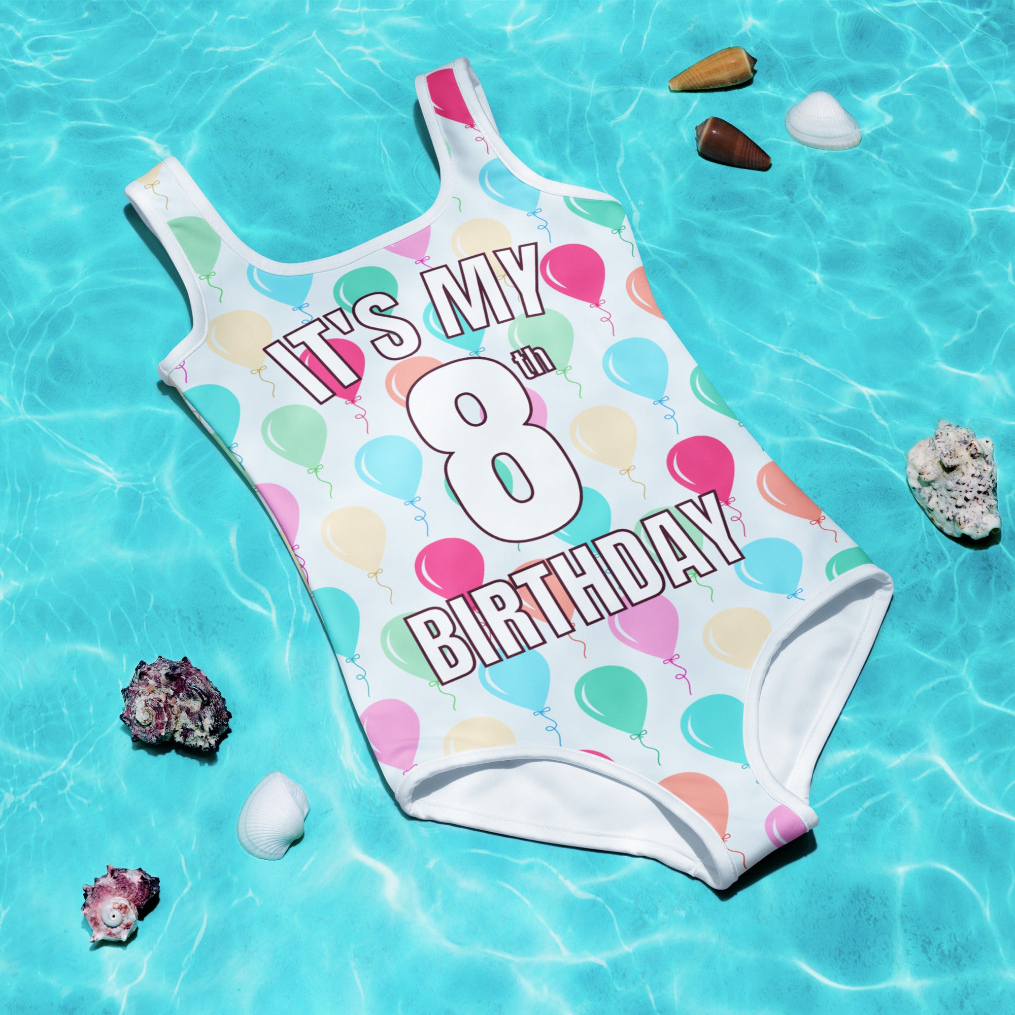 Girls Colorful Balloons Custom Age It's My Birthday Swimsuit