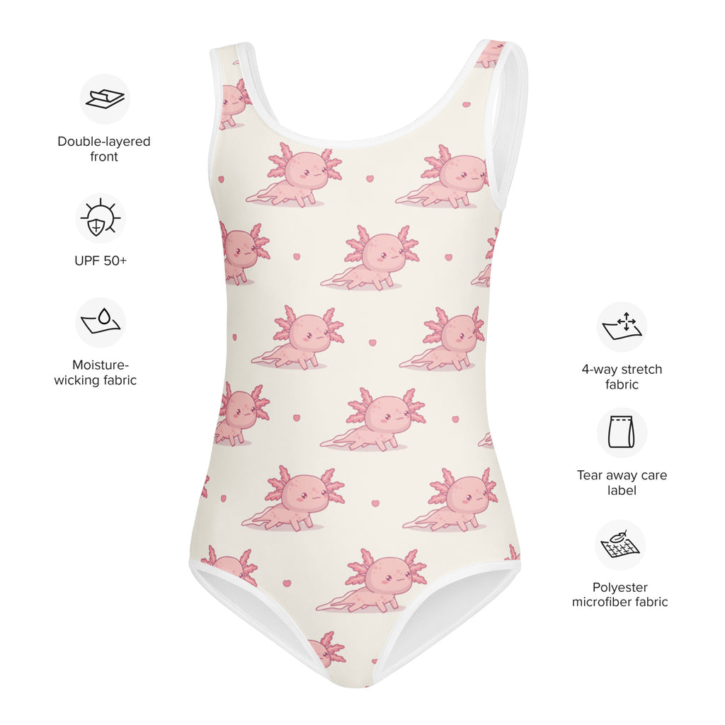 Girls Pink Axolotl Buttery Soft Swimsuit With UPF 50+