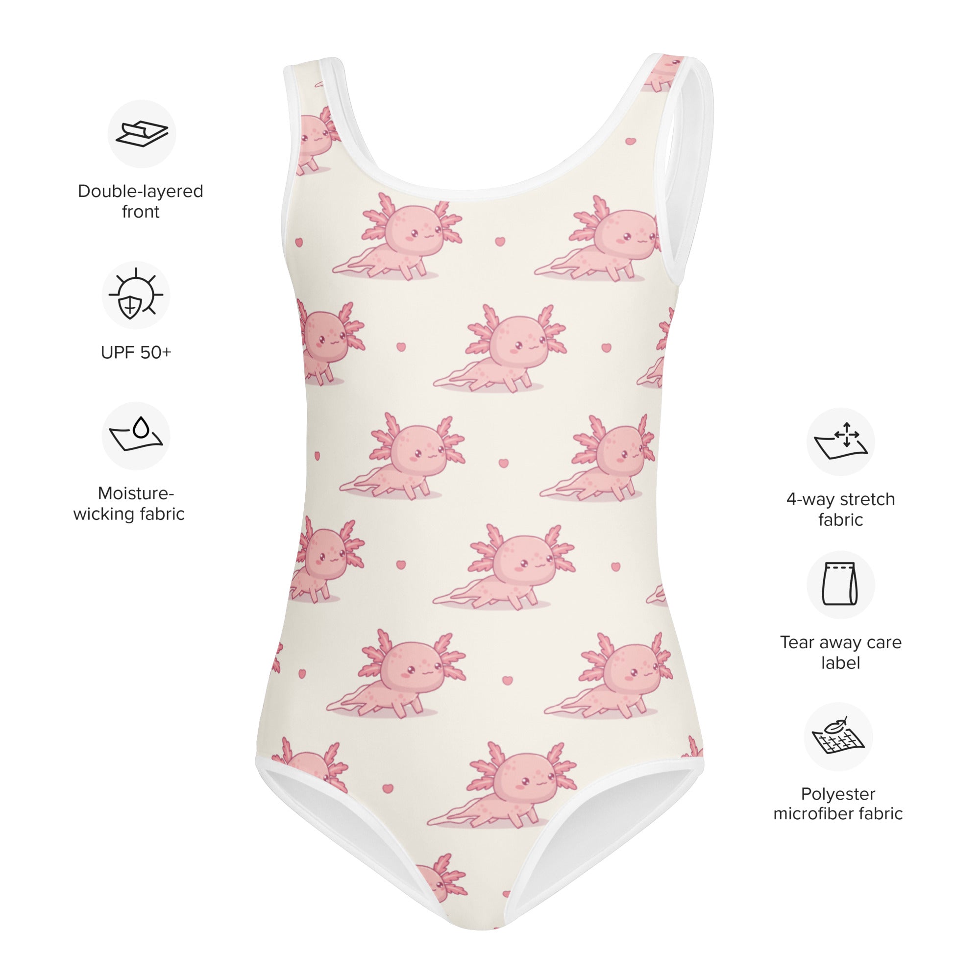 Girls Pink Axolotl Buttery Soft Swimsuit With UPF 50+