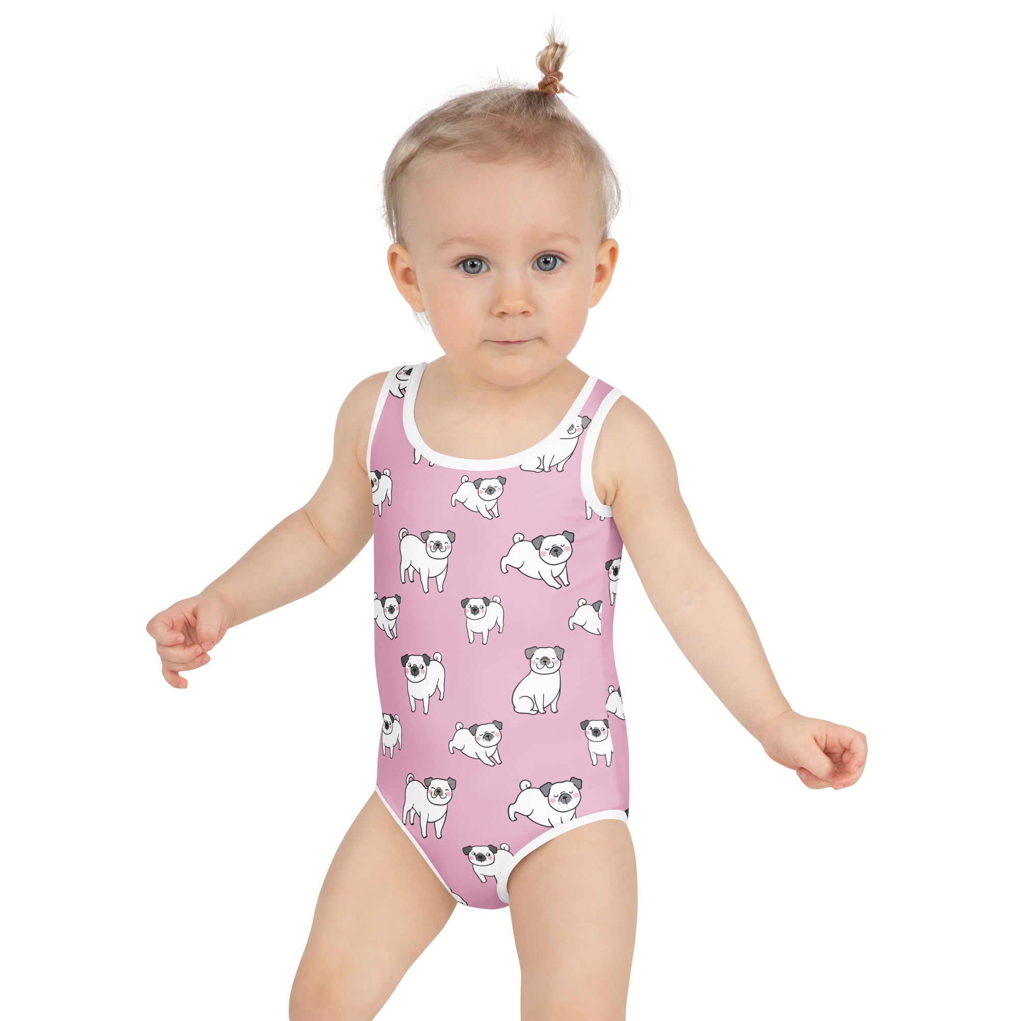 Girls Pink Pug Buttery Soft Swimsuit With UPF 50+