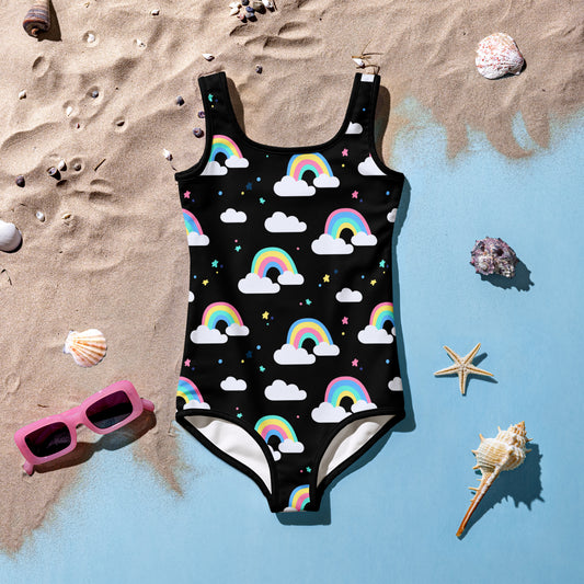 Girls Rainbow Clouds Buttery Soft Swimsuit With UPF 50+
