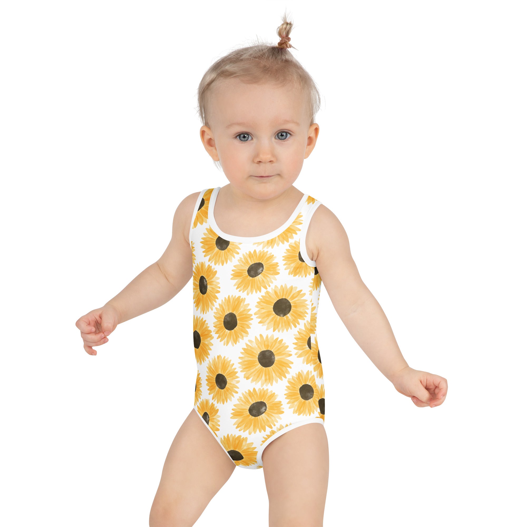 Girls Doodle Sunflower Buttery Soft Swimsuit With UPF 50+