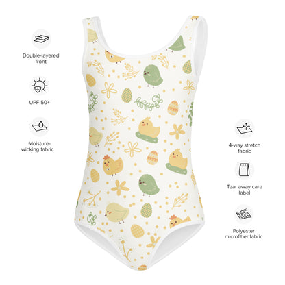 Girls Pastel Birds Buttery Soft Swimsuit With UPF 50+