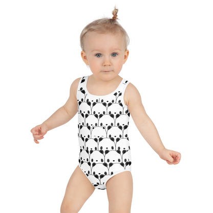 Girls Black and White Kawaii Panda Bear Buttery Soft Swimsuit With UPF 50+