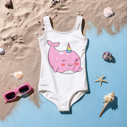 Girls Kawaii Narwhal Unicorn Buttery Soft Swimsuit With UPF 50+