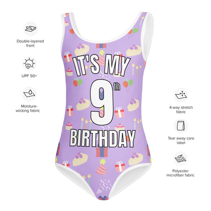 Girls Purple Birthday Pattern Custom Age It's My Birthday Swimsuit