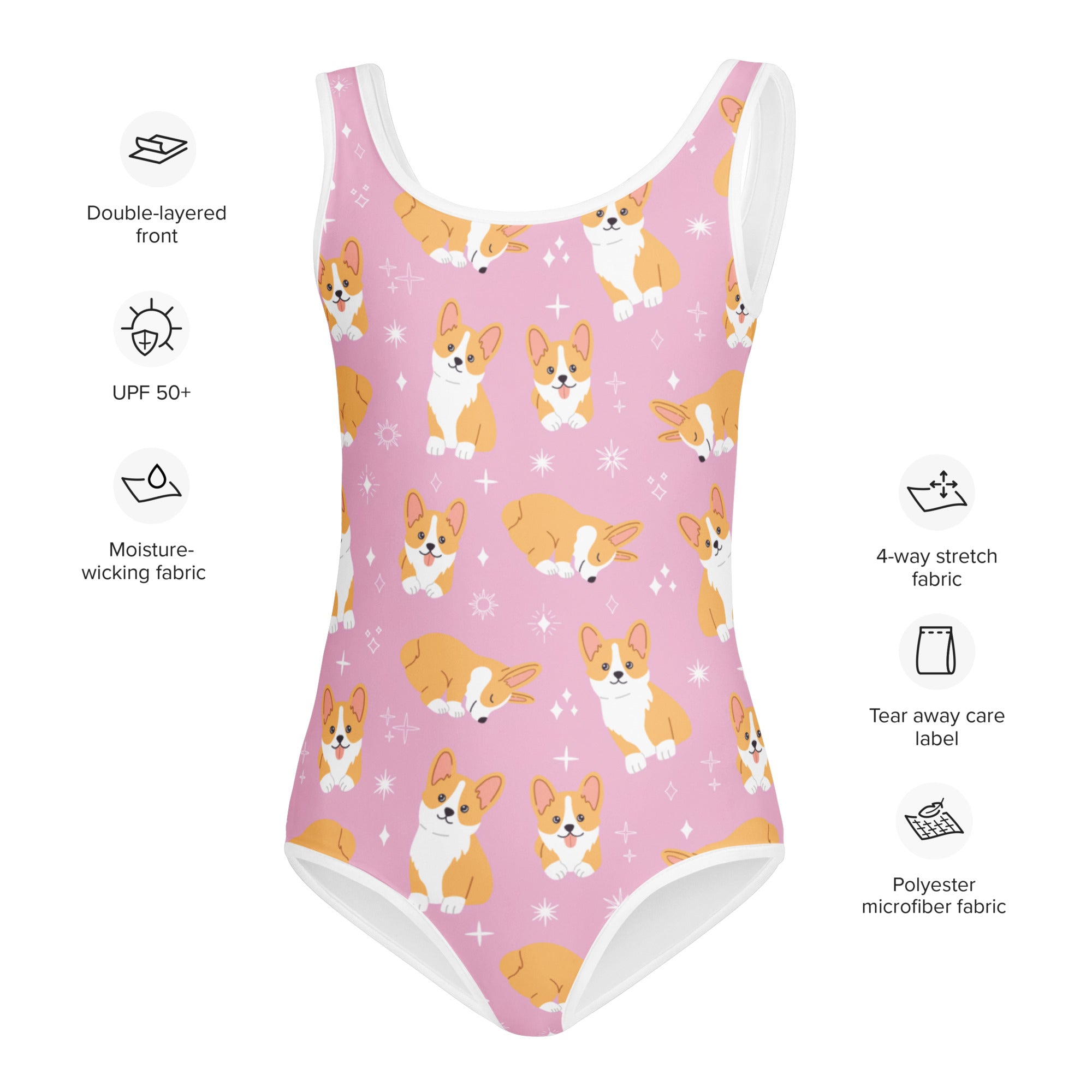Girls Pink Corgi Dog Buttery Soft Leotard - Quick Drying For Dance and Gymnastics