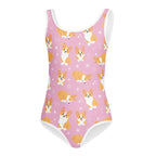 Girls Pink Corgi Dog Buttery Soft Leotard - Quick Drying For Dance and Gymnastics