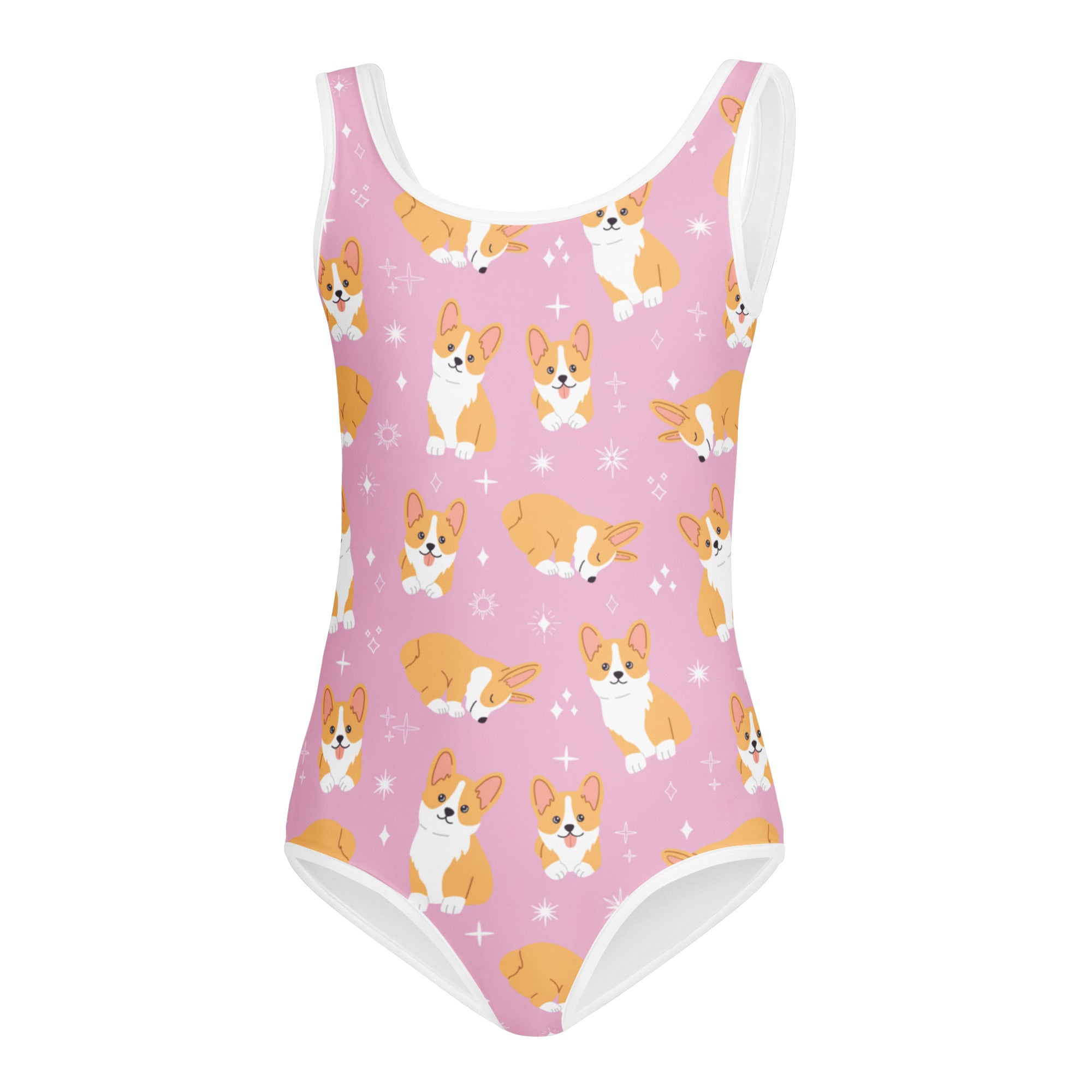 Girls Pink Corgi Dog Buttery Soft Leotard - Quick Drying For Dance and Gymnastics
