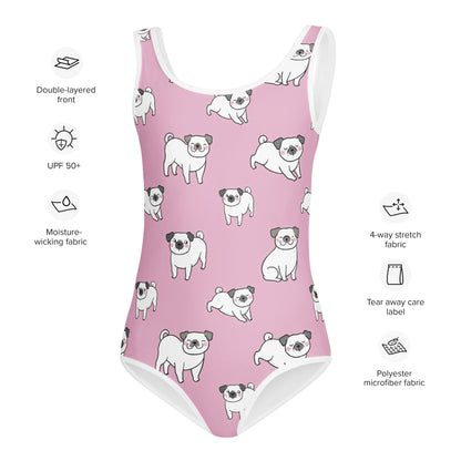 Girls Pink Pug Buttery Soft Leotard - Quick Drying For Dance and Gymnastics