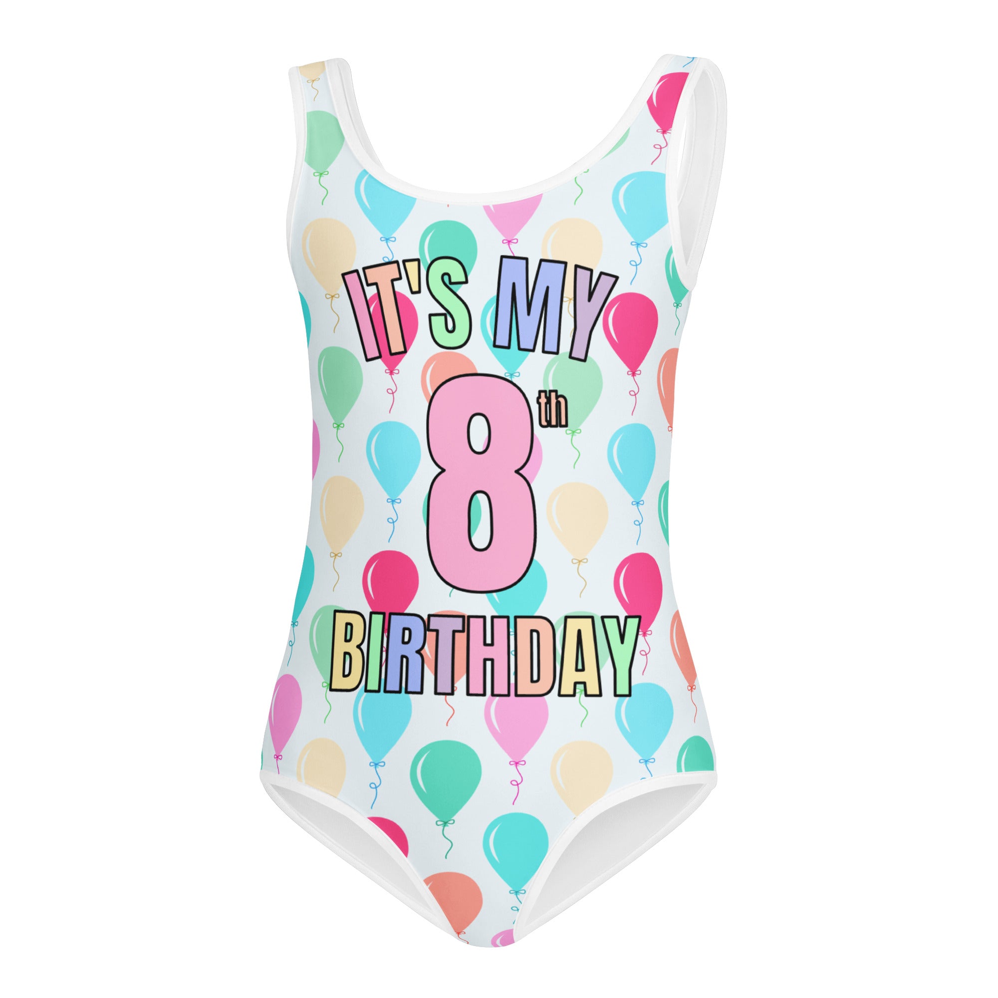 Girls Rainbow Balloon Custom Age It's My Birthday Leotard - Quick Drying For Dance and Gymnastics